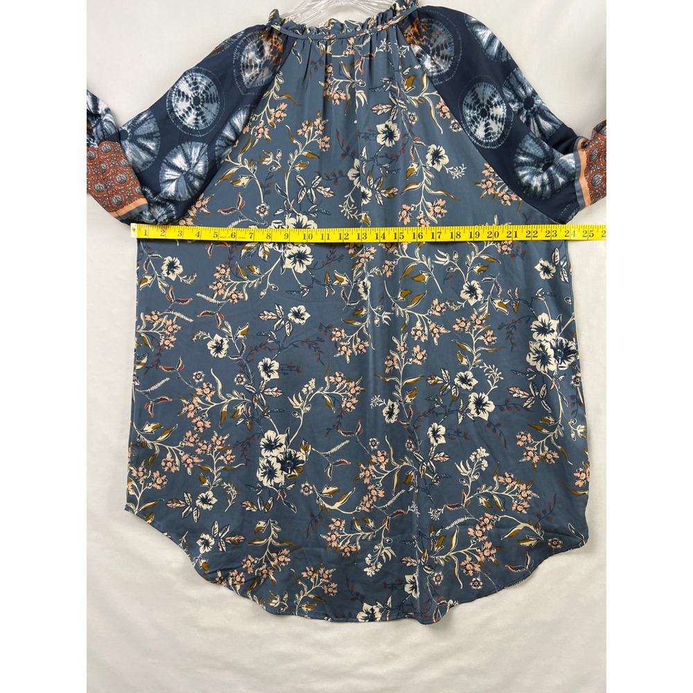 Est. 1946 Blouse Womens XL Blue Floral Mixed Print Tassel Tie Dye Balloon Sleeve - Picture 7 of 9